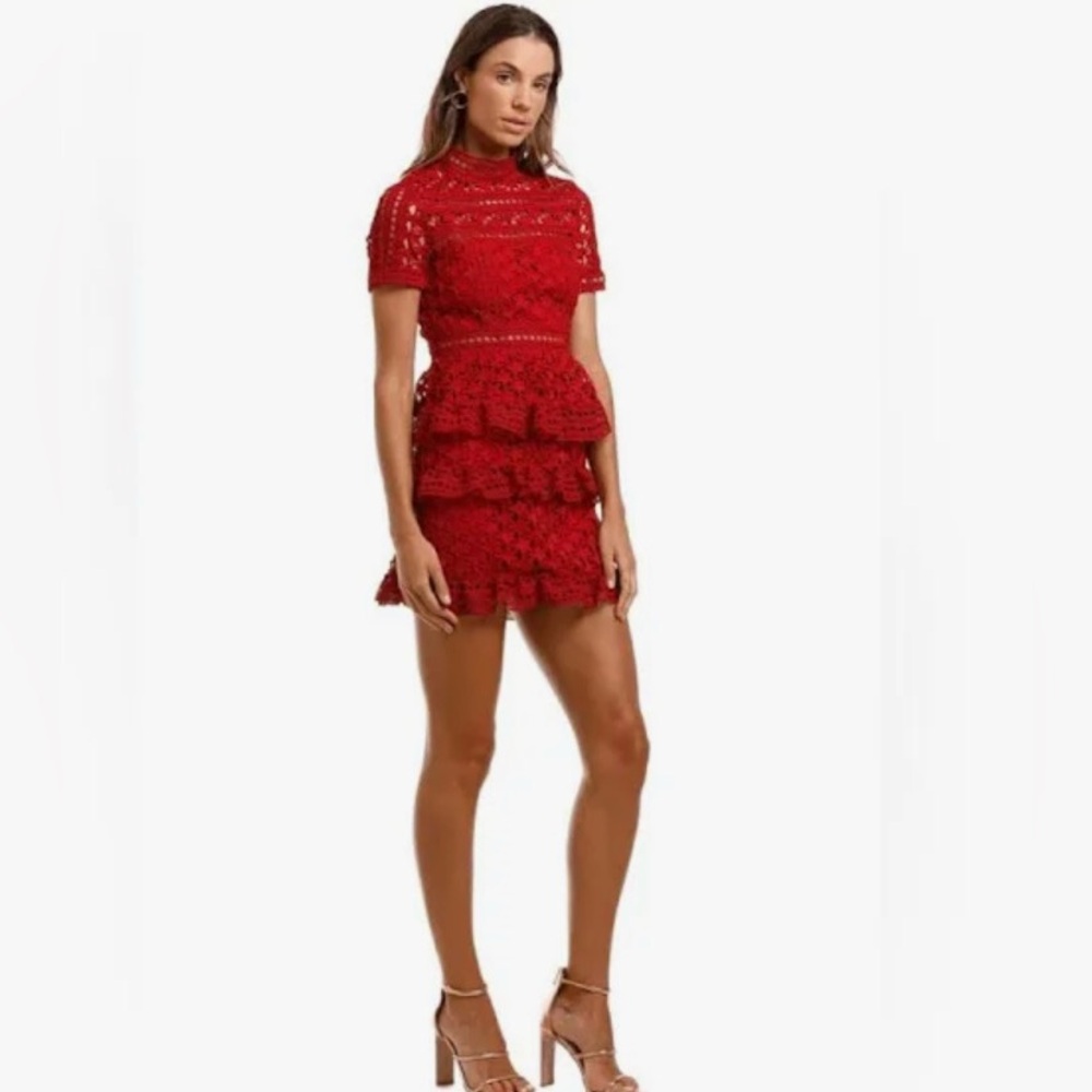 Self-Portrait Vibrant Red Lace Dress